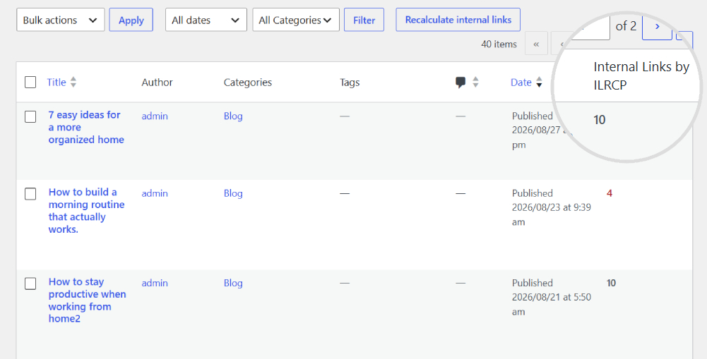 Internal links count